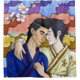 Cortina Para Box Casal gay no estilo da arte ukiyo-e japonesa