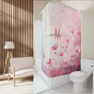 Cortina Para Box Casamento de Script Elegante de Monograma Rosa-Chi