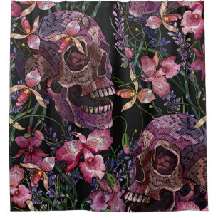 Cortina Para Box Casca humana bordados e flores cor-de-rosa-orquíd