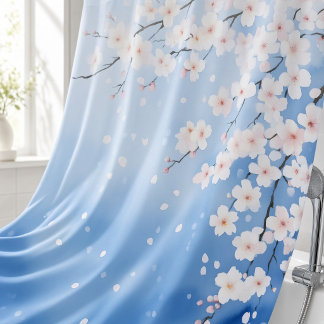 Cortina Para Box Cascata de Flor de Cerejeira em Aquarela Estilo Ja