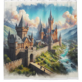 Cortina Para Box Castelo medieval numa paisagem de Mountain Valley