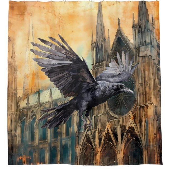 Cortina Para Box Catedral Gótica Medieval e Raven Voadora (Frente)