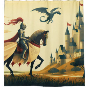 Cortina Para Box Cavaleiro medieval e castelo de fantasia com wyver
