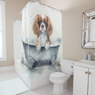 Cortina Para Box Cavalier King Na Bathtub Watercolor Dog Art