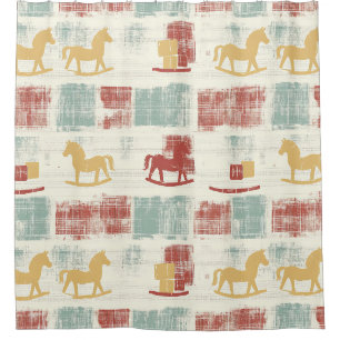 Cortina Para Box Cavalo de Balanço Shabby Chic com Padrão Xadrez