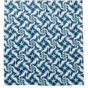 Cortina Para Box Cavalo-do-mar e Starfish - Padrão de Sealife Azul