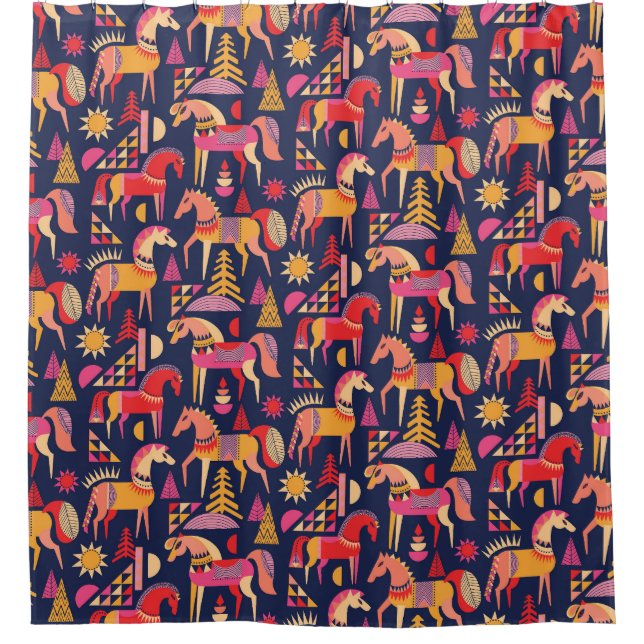 Cortina Para Box Cavalos escandinavos: Design decorativa sem costur (Frente)