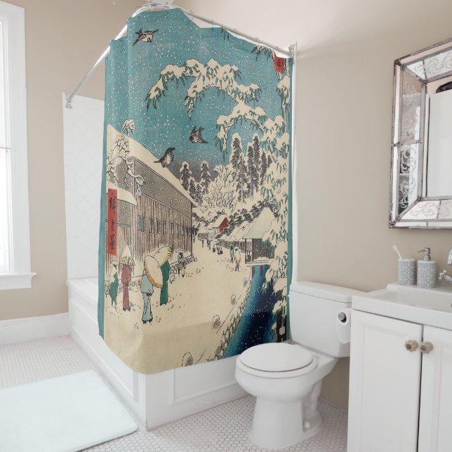 Cortina Para Box Cena de inverno de Hiroshige Japão ukiyo-e antiga (In Situ)