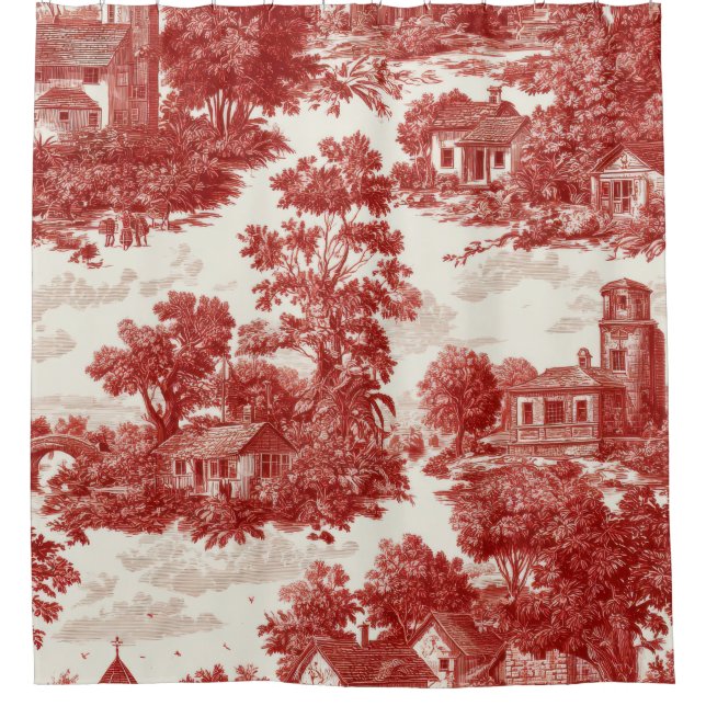 Cortina Para Box Cena Rústica em Toile Vermelho (8) (Frente)