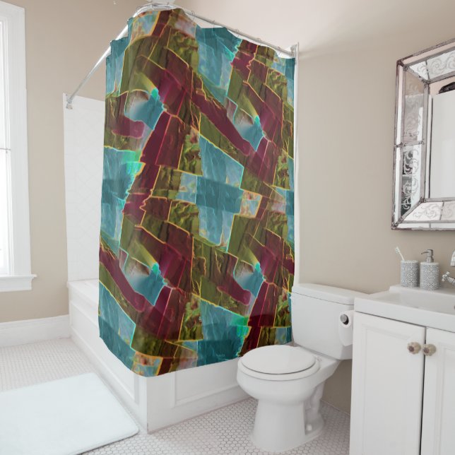 Cortina Para Box Cera esculpida castanha e azul com aspecto esculpi (In Situ)