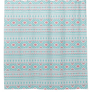Cortina Para Box Cerceta e teste padrão tribal asteca cor-de-rosa