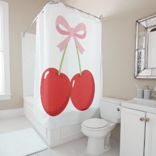 Cortina Para Box Cerejas Vermelhas com Laço Rosa Coquette Cottage C
