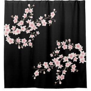 Cortina Para Box Cerejeiras florescem BLUSH Rosa Preto