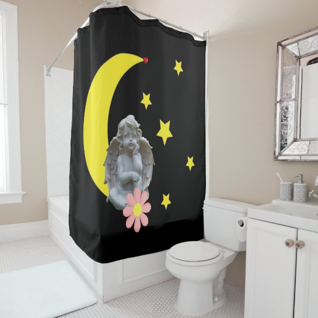 Cortina Para Box Chá Cortina Negra Amarela Estrelas Anjo (In Situ)