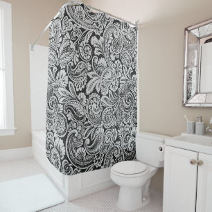 Cortina Para Box Chá de Paisley Pérsico Preto e Branco