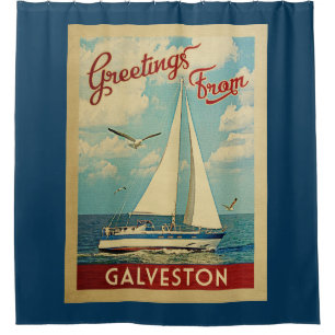Cortina Para Box Chá Galveston Cortain Sailboat Vintage Texas