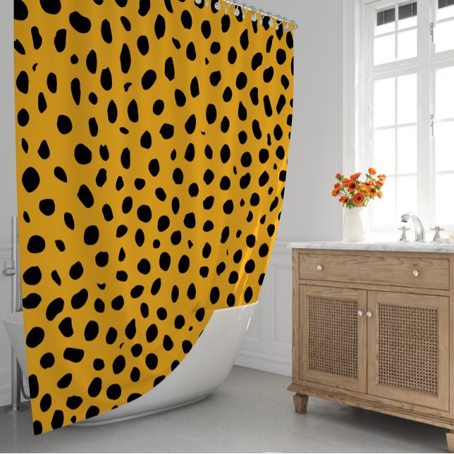 Cortina Para Box Cheetah Spots Laranja Preto (Cheetah Spots Orange Black Shower Curtain
)