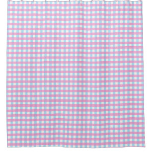 Cortina Para Box Cheque de Gingham Azul Cor-de-rosa-rosa com pasta