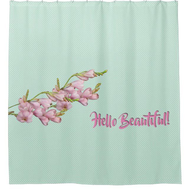 Cortina Para Box Cherry Blossoms Mint Green Pontos Olá Linda! (Frente)