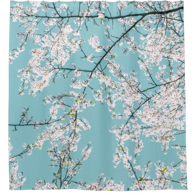 Cortina Para Box Cherry Blossoms: Tendência Floral Turquesa (Frente)