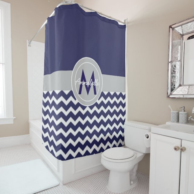 Cortina Para Box Chevron Cinza Azul Escuro (In Situ)