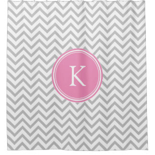 Cortina Para Box Chevron cor-de-rosa e cinzento listra Monogrammed