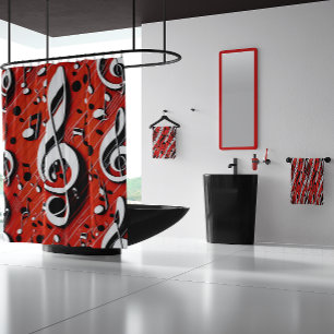 Cortina Para Box Chic and Trendy Red White and Black Clef Notes 