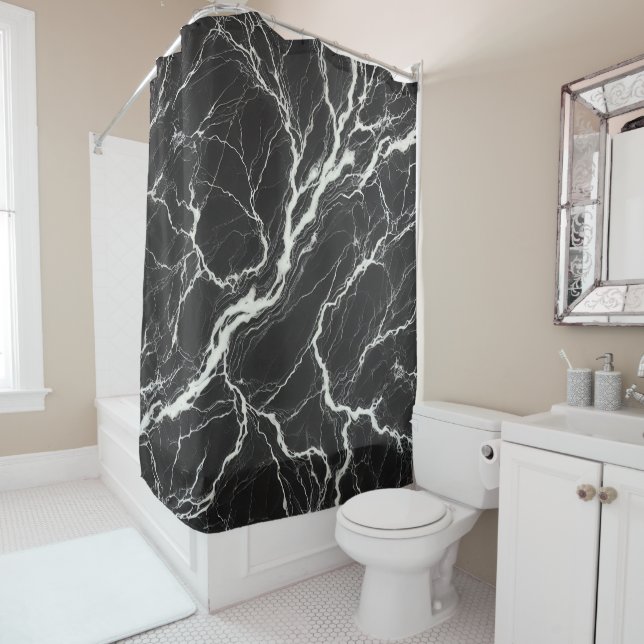 Cortina Para Box Chic Black & White Marble Look Glamor (In Situ)