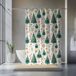 Cortina Para Box Chic Christmas Trees Watercolor Holiday Curtain