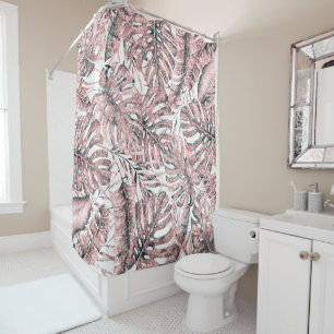 Cortina Para Box Chic das Folhas Tropicais de rosa Dourado Glitter