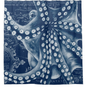 Cortina Para Box Chic de Mapa de Octopus Vintage Azul