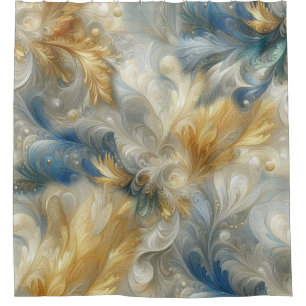 Cortina Para Box Chic Elegant Swirls in Dourado, Silver, Blue, Yell