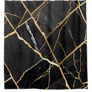 Cortina Para Box Chic Elegante negro ouro amarelo Faux Marble