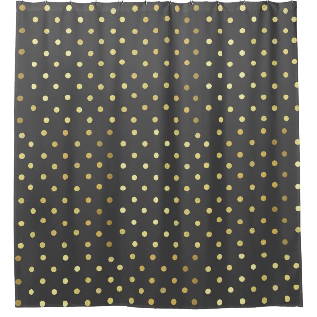 Cortina Para Box Chic Faux Foil Leaf Dourado Dots Cinza (Frente)