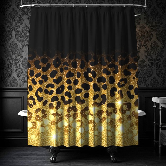 Cortina Para Box Chic Gold Glitter Leopard Print Pattern (Criador carregado)