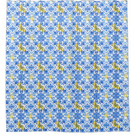 Cortina Para Box Chic Limão Azul Mediterrâneo