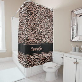 Cortina Para Box Chic Preto Dourado Rosa Estampa de Leopardo Person