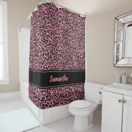 Cortina Para Box Chic Preto Rosa Estampa de Leopardo Personalizado