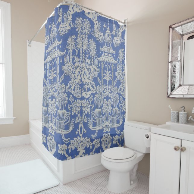Cortina Para Box Chinoiserie azul e branca (In Situ)