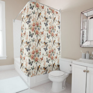 Cortina Para Box Chinoiserie Bird e Butterfly Harmony