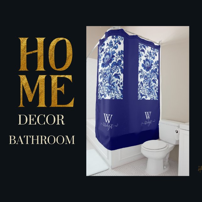 Cortina Para Box Chinoiserie elegante azul delta (Criador carregado)