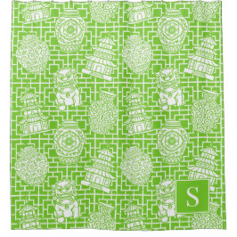Cortina Para Box Chinoiserie Pagoda – Lime Preppy Asian Garden