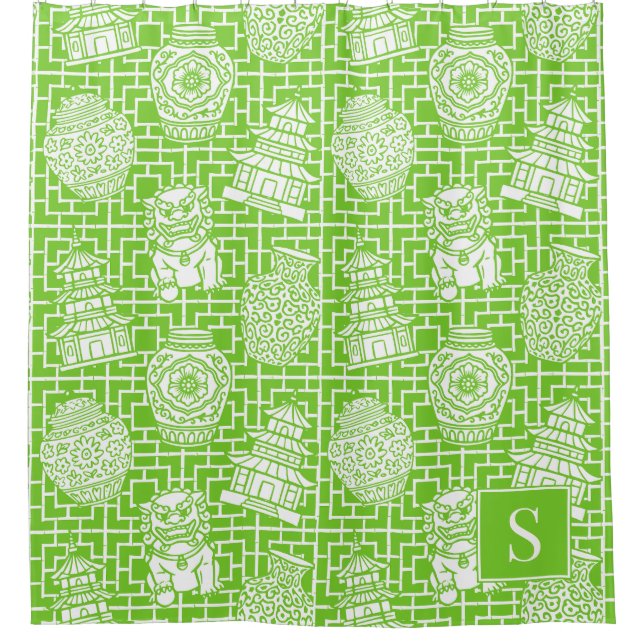 Cortina Para Box Chinoiserie Pagoda – Lime Preppy Asian Garden (Frente)
