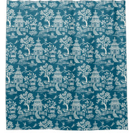 Cortina Para Box Chinoiserie Pagoda Teal