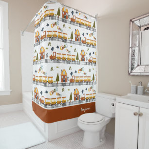 Cortina Para Box Choo Choo Train Pattern Little Kid Name Bathroom