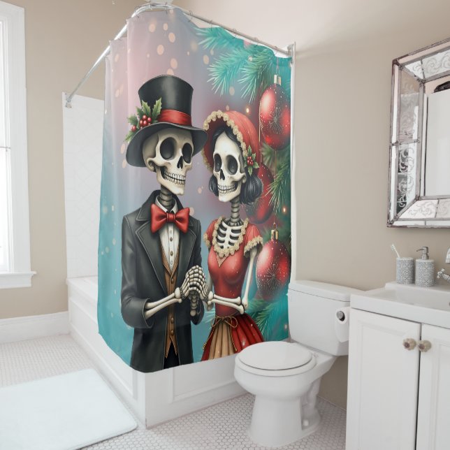 Cortina Para Box Christmas Bone Romance, A festive skeleton couple. (In Situ)