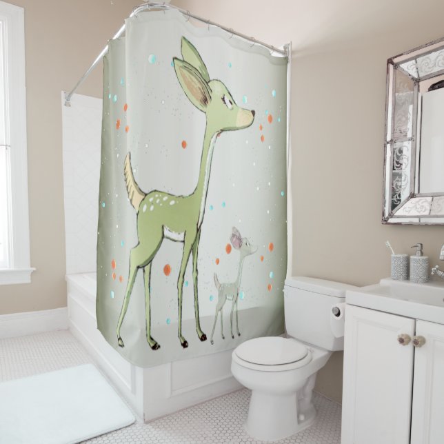 Cortina Para Box Christmas Celebration Green Deers Holidays Cute (In Situ)