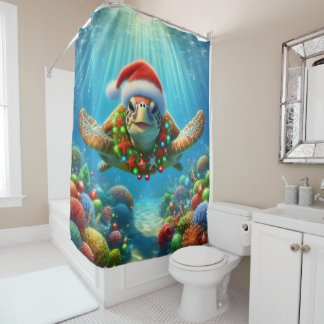 Cortina Para Box Christmas Sea Turtle Shower Curtain