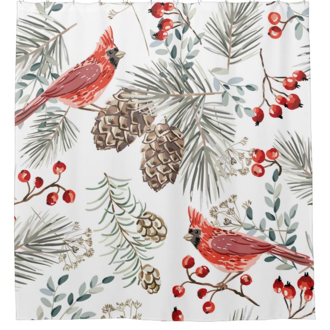 Cortina Para Box Christmas seamless pattern, cardinal birds, red be (Frente)