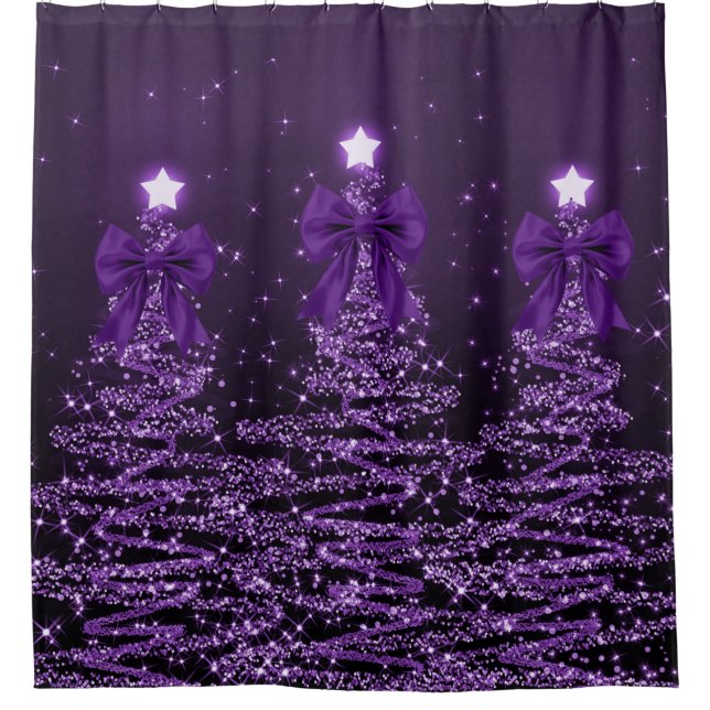 Cortina Para Box Christmas Sparkling Trees Purple Faux Bow  (Frente)